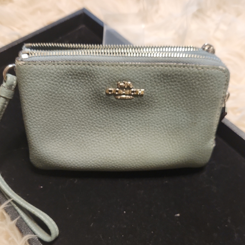 Coach Sage Green Leather Wristlet